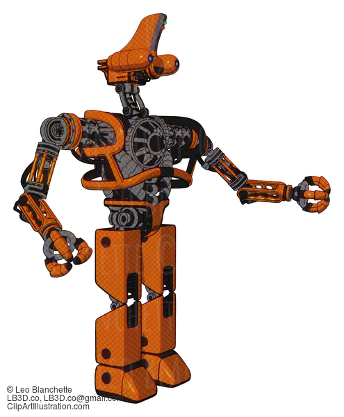 Android Containing Dual Retro Camera Head And Reversed Fin Head And Heavy Upper Chest And No Chest Plating And Prototype Exoplate Legs. Secondary Orange Halftone. Interacting. #18229