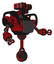 Robot containing dual retro camera head and heavy upper chest and chest vents and unicycle wheel. Red blood grunge material. Interacting.