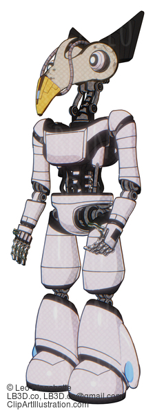 Android Containing Bird Skull Head And White Eyeballs And Robobeak Design And Light Chest Exoshielding And Ultralight Chest Exosuit And Light Leg Exoshielding. White Halftone Toon. Facing Right View. #18251