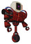 Automaton containing old computer monitor and magenta symbol display and red buttons and heavy upper chest and heavy mech chest and battle mech chest and unicycle wheel. Grunge dots cherry tomato red.