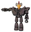 Bot containing bird skull head and white eyeballs and chicken design and heavy upper chest and heavy mech chest and shoulder spikes and light leg exoshielding. Light brown.
