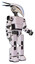 Mech containing bird skull head and white eyeballs and head shield design and light chest exoshielding and prototype exoplate chest and prototype exoplate legs. White halftone toon. Facing left view.