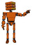 Automaton containing dual retro camera head and cube array head and light chest exoshielding and prototype exoplate chest and ultralight foot exosuit. Secondary orange halftone.