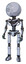 Mech containing dots array face and light chest exoshielding and no chest plating and ultralight foot exosuit. Blue tint toon. Standing looking right restful pose.