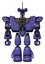 Bot containing dual retro camera head and reversed fin head and heavy upper chest and heavy mech chest and light leg exoshielding. Primary blue halftone. Front view.
