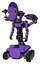 Bot containing dual retro camera head and satellite dish head and light chest exoshielding and ultralight chest exosuit and minigun back assembly and six-wheeler base. Secondary purple halftone.