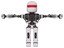 Mech containing round head and horizontal red visor and heavy upper chest and no chest plating and prototype exoplate legs. White halftone toon. T-pose.