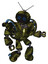 Automaton containing digital display head and circle eyes and retro antennas and heavy upper chest and heavy mech chest and battle mech chest and light leg exoshielding. Grunge army green.