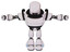 Bot containing round head and heavy upper chest and light leg exoshielding. White halftone toon. T-pose.