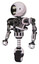Bot containing round head chomper design and heavy upper chest and no chest plating and unicycle wheel. White halftone toon. Standing looking right restful pose.