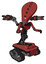 Mech containing flat elongated skull head and light chest exoshielding and ultralight chest exosuit and minigun back assembly and tank tracks. Light brick red. Fight or defense pose..