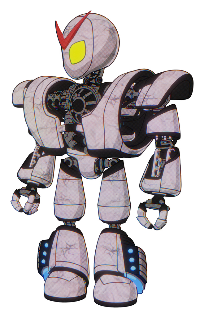 Mech containing grey alien style head and yellow eyes and heavy upper chest and heavy mech chest and light leg exoshielding and megneto-hovers foot mod. Sketch pad light.