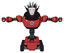 Droid containing humanoid face mask and blood tears and heavy upper chest and circle of blue leds and six-wheeler base. Primary red halftone. T-pose.
