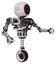 Bot containing three led eyes round head and heavy upper chest and no chest plating and unicycle wheel. White halftone toon. Interacting.
