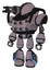 Bot containing gatling gun face design and heavy upper chest and chest energy sockets and light leg exoshielding and megneto-hovers foot mod. Dark sketch. Standing looking right restful pose.