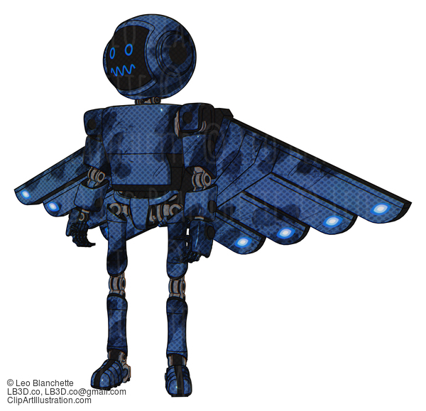 Android Containing Digital Display Head And Stunned Expression And Light Chest Exoshielding And Prototype Exoplate Chest And Cherub Wings Design And Ultralight Foot Exosuit. Grunge Dark Blue. #18379