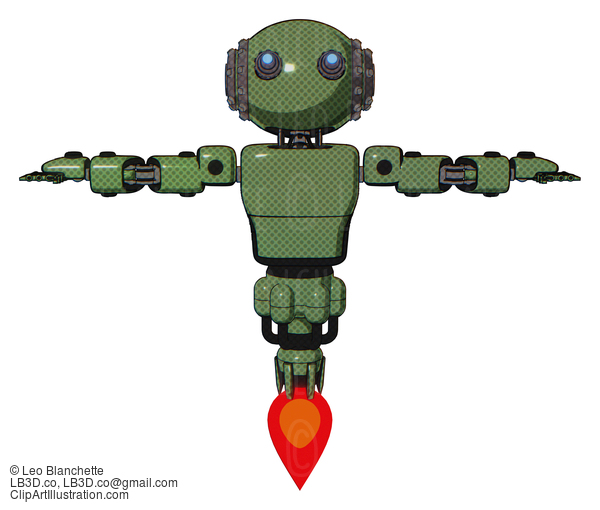 Android Containing Oval Wide Head And Telescopic Steampunk Eyes And Steampunk Iron Bands With Bolts And Light Chest Exoshielding And Prototype Exoplate Chest And Jet Propulsion. Grass Green. T-Pose. #18395