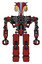 Automaton containing bird skull head and brass steampunk eyes and head shield design and heavy upper chest and no chest plating and prototype exoplate legs. Cherry tomato red. Front view.