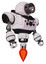 Robot containing cable connector head and heavy upper chest and chest compound eyes and jet propulsion. White halftone toon. Facing left view.