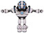Automaton containing round head and six eye array and bug eyes and heavy upper chest and chest blue energy core and blue strip lights and light leg exoshielding and spike foot mod.