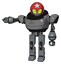 Bot containing grey alien style head and yellow eyes with blue pupils and stars and red helmet and heavy upper chest and prototype exoplate legs. Patent concrete gray metal.