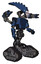 Cyborg containing flat elongated skull head and light chest exoshielding and prototype exoplate chest and minigun back assembly and tank tracks. Dark blue halftone. Facing left view.