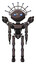 Cyborg containing oval wide head and blue eyes and techno halo ornament and light chest exoshielding and ultralight chest exosuit and minigun back assembly and ultralight foot exosuit. Light brown.