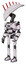 Droid containing flat elongated skull head and light chest exoshielding and blue energy core and ultralight foot exosuit. White halftone toon. Facing right view.
