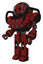 Mech containing oval wide head and barbed wire cage helmet and heavy upper chest and chest energy sockets and prototype exoplate legs. Matted red. Facing right view.