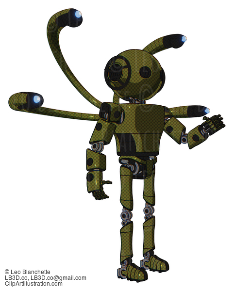 Android Containing Oval Wide Head And Light Chest Exoshielding And Prototype Exoplate Chest And Blue-Eye Cam Cable Tentacles And Ultralight Foot Exosuit. Army Green Halftone. Interacting. #18456