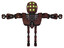 Automaton containing round head and green eyes array and first aid emblem and heavy upper chest and heavy mech chest and ultralight foot exosuit. Steampunk copper. T-pose.