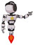 Bot containing green dot eye corn row plastic hair and light chest exoshielding and yellow star and jet propulsion. White halftone toon. Pointing left or pushing a button..