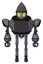 Mech containing grey alien style head and yellow eyes with blue pupils and alien bug creature hat and heavy upper chest and chest vents and ultralight foot exosuit. Light lavender metal. Front view.