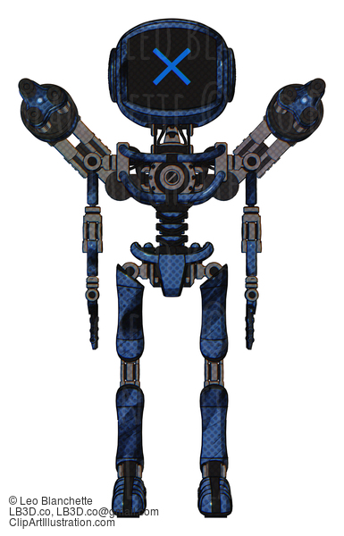 Android Containing Digital Display Head And X Face And Light Chest Exoshielding And Minigun Back Assembly And No Chest Plating And Ultralight Foot Exosuit. Grunge Dark Blue. Front View. #18476