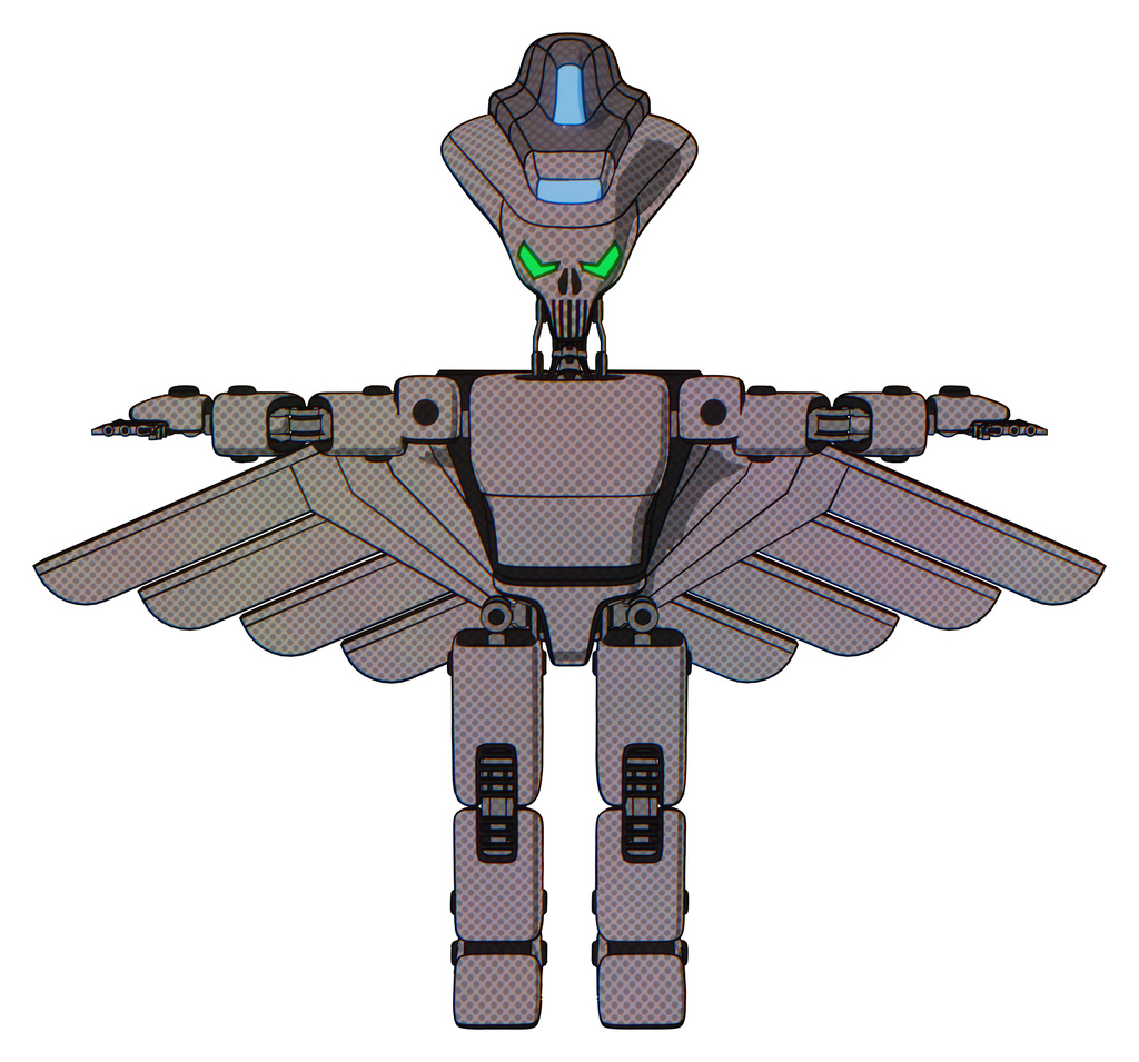 Cyborg containing flat elongated skull head and visor and light chest exoshielding and prototype exoplate chest and pilot's wings assembly and prototype exoplate legs. Halftone gray. T-pose.