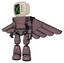 Robot containing old computer monitor and pixel x and red buttons and light chest exoshielding and prototype exoplate chest and pilot's wings assembly and light leg exoshielding. Dusty rose red metal.