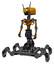 Droid containing dual retro camera head and cyborg antenna head and light chest exoshielding and no chest plating and insect walker legs. Primary yellow halftone. Standing looking right restful pose.
