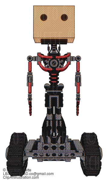 Android Containing Dual Retro Camera Head And Cardboard Box Head And Light Chest Exoshielding And No Chest Plating And Tank Tracks. Primary Red Halftone. Front View. #18489