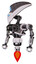 Automaton containing flat elongated skull head and visor and heavy upper chest and no chest plating and jet propulsion. White halftone toon. Standing looking right restful pose.