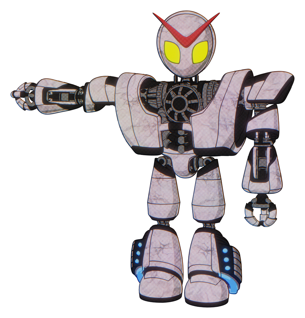 Mech containing grey alien style head and yellow eyes and heavy upper chest and heavy mech chest and light leg exoshielding and megneto-hovers foot mod. Sketch pad light.