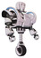 Bot containing humanoid face mask and heavy upper chest and heavy mech chest and battle mech chest and unicycle wheel. White halftone toon. Facing left view.
