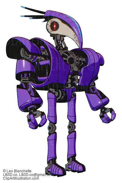 Android Containing Bird Skull Head And Red Line Eyes And Head Shield Design And Heavy Upper Chest And Heavy Mech Chest And Ultralight Foot Exosuit. Secondary Purple Halftone. Facing Left View. #18556