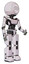 Automaton containing dots array face and light chest exoshielding and ultralight chest exosuit and prototype exoplate legs. White halftone toon. Facing left view.