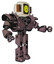Robot containing old computer monitor and yellow sad pixel face and old retro speakers and heavy upper chest and heavy mech chest and shoulder spikes and prototype exoplate legs. Dusty rose red metal.