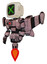 Mech containing old computer monitor and pixel x and light chest exoshielding and red energy core and stellar jet wing rocket pack and jet propulsion. Grayish pink. Facing right view.
