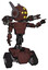 Droid containing round head and yellow eyes array and head winglets and light chest exoshielding and prototype exoplate chest and minigun back assembly and tank tracks. Steampunk copper.
