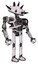 Automaton containing thorny domehead design and heavy upper chest and no chest plating and ultralight foot exosuit. White halftone toon. Facing left view.
