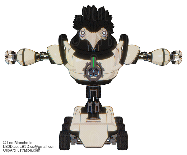 Android Containing Bird Skull Head And White Eyeballs And Crow Feather Design And Heavy Upper Chest And Chest Energy Gun And Six-Wheeler Base. Off White Toon. T-Pose. #18591