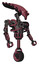 Robot containing flat elongated skull head and heavy upper chest and no chest plating and unicycle wheel. Muavewood halftone. Facing left view.