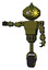 Droid containing oval wide head and sunshine patch eye and techno mohawk and light chest exoshielding and prototype exoplate chest and unicycle wheel. Army green halftone.